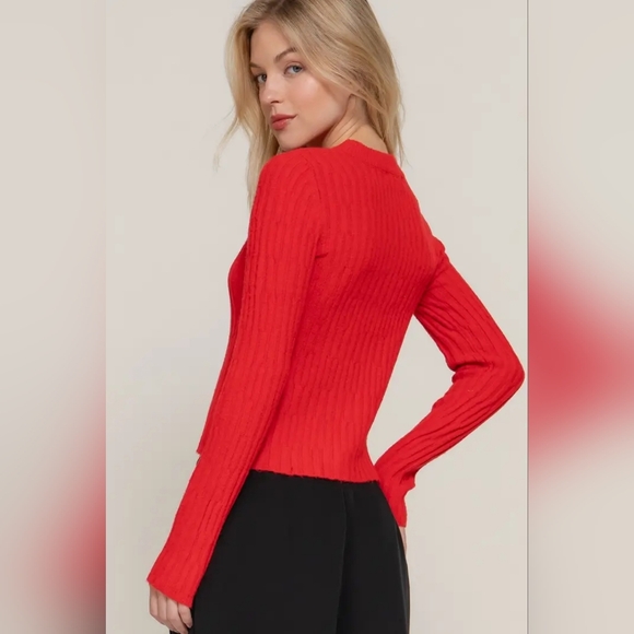 Long Sleeve Crew Neck Irregular Rib Sweater - Picture 2 of 3